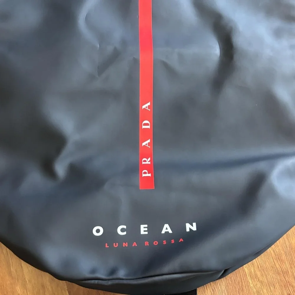 Prada Ocean Luna Rossa Backpack Mens Large Black PVC Drawstring Waterproof